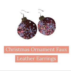 Christmas Ornament Faux Leather Earrings Handmade